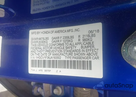2018 Honda Accord Sport from USA, damaged, VIN 1HGCV1F36JA193502